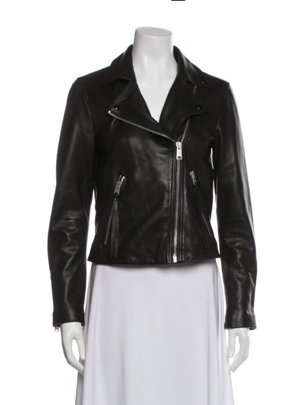 AllSaints Black Leather Asymmetrical Moto Jacket - Women